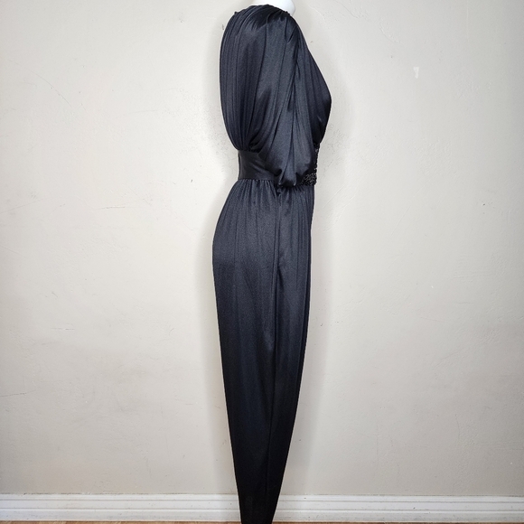 RARE and Amazing 80's Vintage Disco Glam Black Sequin Jumpsuit - Picture 9 of 14